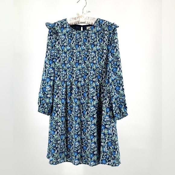 Vineyard Vines Blue Floral Winter Garden Pintuck Dress in Deep Bay Silk Blend XS - Picture 1 of 13